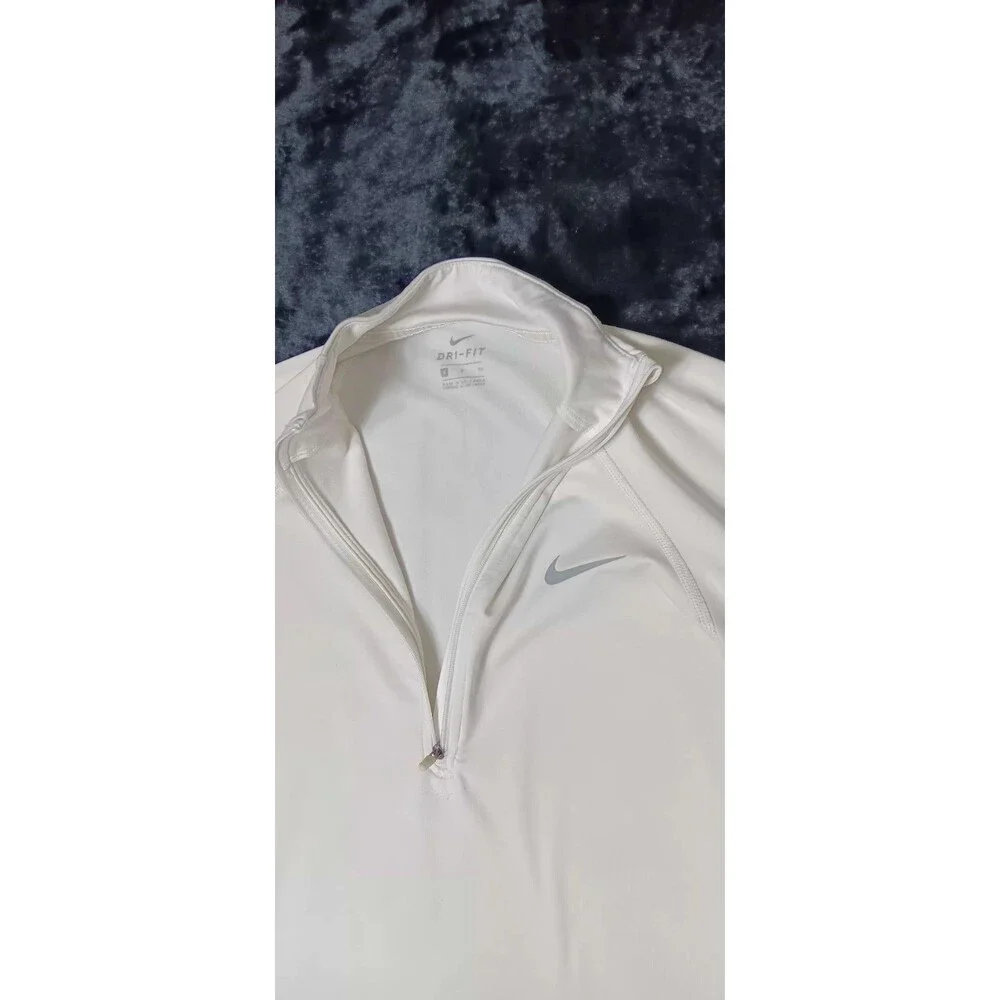 Nike Tempo Dri Fit Long Sleeve Quarter Zip Running Top S Ivory White Activewear